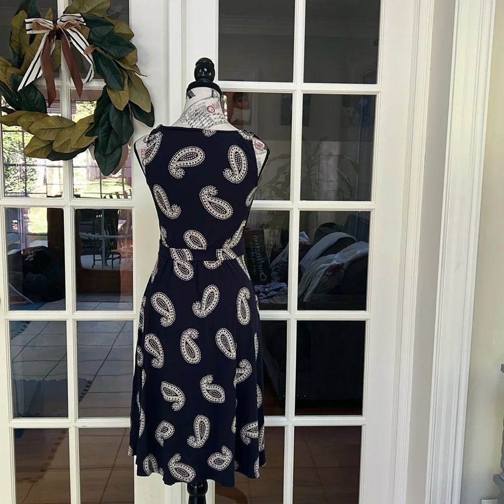 Boden short sleeves Navy Blue Paisley Women’s midi Dress Size 4 - Picture 2 of 8